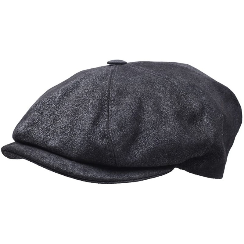 Newsboy Caps Classic Marseillaise Cuir Leather Flat Cap - Noir - CQ11GY1K5ZV $46.74