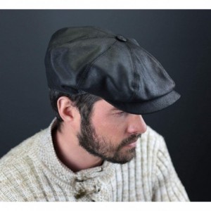 Newsboy Caps Classic Marseillaise Cuir Leather Flat Cap - Noir - CQ11GY1K5ZV $46.74