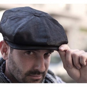 Newsboy Caps Classic Marseillaise Cuir Leather Flat Cap - Noir - CQ11GY1K5ZV $46.74