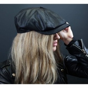 Newsboy Caps Classic Marseillaise Cuir Leather Flat Cap - Noir - CQ11GY1K5ZV $46.74