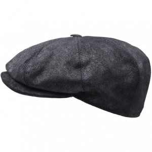 Newsboy Caps Classic Marseillaise Cuir Leather Flat Cap - Noir - CQ11GY1K5ZV $46.74