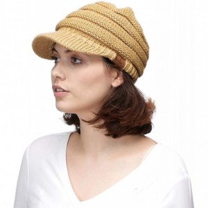 Visors Hatsandscarf Exclusives Women's Ribbed Knit Hat with Brim (YJ-131) - Gold Metallic - CQ18I5AXOS4 $15.28