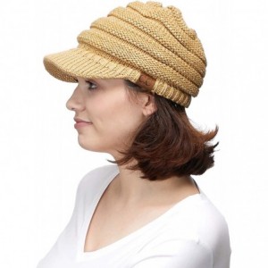 Visors Hatsandscarf Exclusives Women's Ribbed Knit Hat with Brim (YJ-131) - Gold Metallic - CQ18I5AXOS4 $15.28