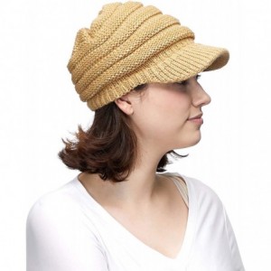 Visors Hatsandscarf Exclusives Women's Ribbed Knit Hat with Brim (YJ-131) - Gold Metallic - CQ18I5AXOS4 $15.28