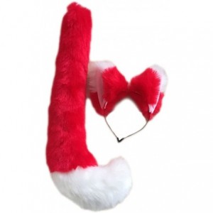 Headbands Party Cosplay Costume Fox Ears Faux Fur Hair Hoop Headband + Tail Set - A2 Red White - CP186ARI9QN $15.23