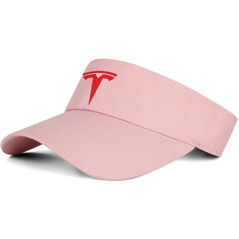 Visors Mens Womens Sun Sports Visor Hat Tesla-Logo- Trucker Visors Beanie Adjustable Cap - Pink-4 - CU18XL3S6UL $15.31