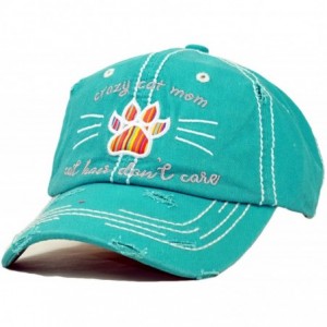 Baseball Caps Vintage Ball Caps for Women Mama Bear Dog Mom Washed Cap - Crazy Cat Mom- Turquoise - C918ZYGLMR4 $15.63