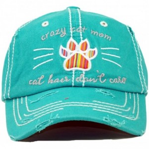 Baseball Caps Vintage Ball Caps for Women Mama Bear Dog Mom Washed Cap - Crazy Cat Mom- Turquoise - C918ZYGLMR4 $15.63