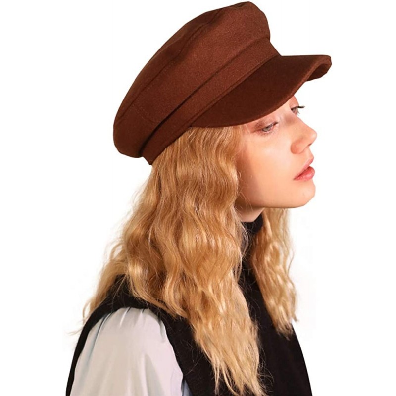 Newsboy Caps Womens Newsboy Hat Beret Cap Visor Hats for Ladies Wool Newsboy Beret Cap Sailor Cap - Brown - CZ18YGKX42M $16.86