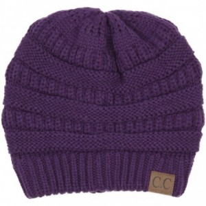 Skullies & Beanies Soft Cable Knit Warm Fuzzy Lined Slouchy Beanie Winter Hat - Dark Purple - C918Y5CZSKY $23.58