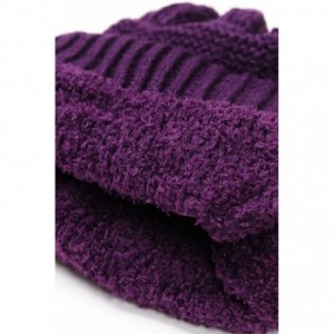 Skullies & Beanies Soft Cable Knit Warm Fuzzy Lined Slouchy Beanie Winter Hat - Dark Purple - C918Y5CZSKY $14.66