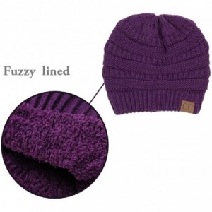 Skullies & Beanies Soft Cable Knit Warm Fuzzy Lined Slouchy Beanie Winter Hat - Dark Purple - C918Y5CZSKY $14.66