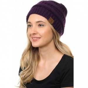 Skullies & Beanies Soft Cable Knit Warm Fuzzy Lined Slouchy Beanie Winter Hat - Dark Purple - C918Y5CZSKY $14.66