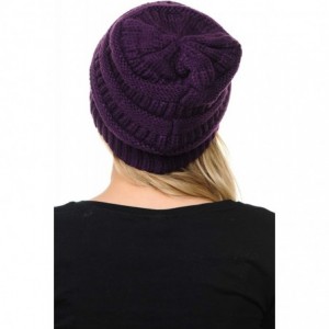 Skullies & Beanies Soft Cable Knit Warm Fuzzy Lined Slouchy Beanie Winter Hat - Dark Purple - C918Y5CZSKY $14.66