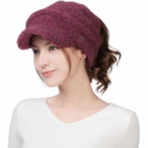 Newsboy Caps Wool Knitted Visor Beanie Winter Hat for Women Newsboy Cap Warm Soft Lined - 99733_burgundy - CR18KK96082 $33.87