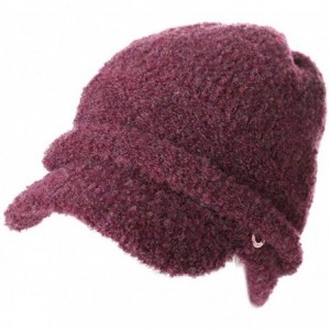 Newsboy Caps Wool Knitted Visor Beanie Winter Hat for Women Newsboy Cap Warm Soft Lined - 99733_burgundy - CR18KK96082 $16.56