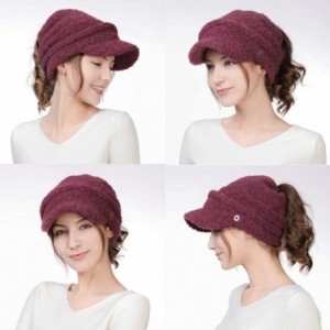 Newsboy Caps Wool Knitted Visor Beanie Winter Hat for Women Newsboy Cap Warm Soft Lined - 99733_burgundy - CR18KK96082 $16.56