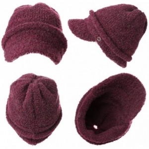 Newsboy Caps Wool Knitted Visor Beanie Winter Hat for Women Newsboy Cap Warm Soft Lined - 99733_burgundy - CR18KK96082 $16.56