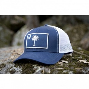 Baseball Caps South Carolina Flag Palmetto Snapback Trucker Baseball Hat Navy Blue - CS18ANTZ97U $26.72