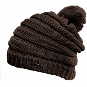 Skullies & Beanies Stylish Unisex Solid Color Warm Acrylic Knit Beanie w/Top Pom Pom - Brown - C111NYFFX6L $15.14