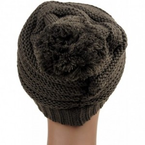 Skullies & Beanies Stylish Unisex Solid Color Warm Acrylic Knit Beanie w/Top Pom Pom - Brown - C111NYFFX6L $15.14