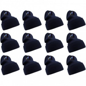 Skullies & Beanies Men's Women's Winter Long Beanie Hat Knit Cap 12 Pack - Navy - C718H3R9TQ9 $56.65