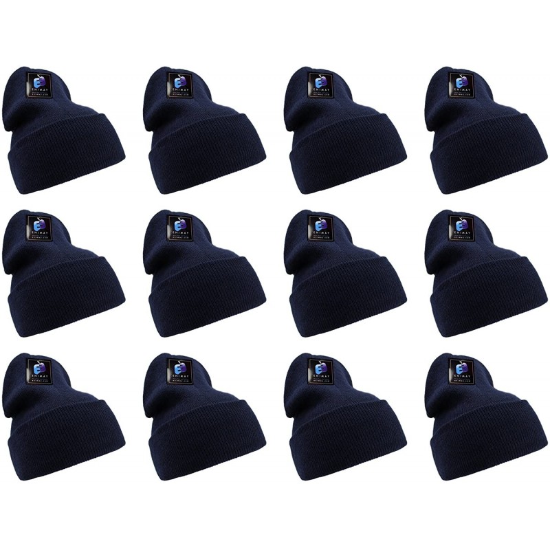 Skullies & Beanies Men's Women's Winter Long Beanie Hat Knit Cap 12 Pack - Navy - C718H3R9TQ9 $25.18