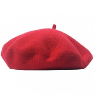Berets Women Men Wool French Beret Solid Color Warm Beanie Hat Artist Painter Fancy Dress Costumes - Red - CV12ODWH9EO $9.58