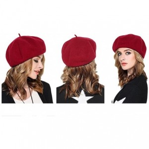 Berets Women Men Wool French Beret Solid Color Warm Beanie Hat Artist Painter Fancy Dress Costumes - Red - CV12ODWH9EO $9.58