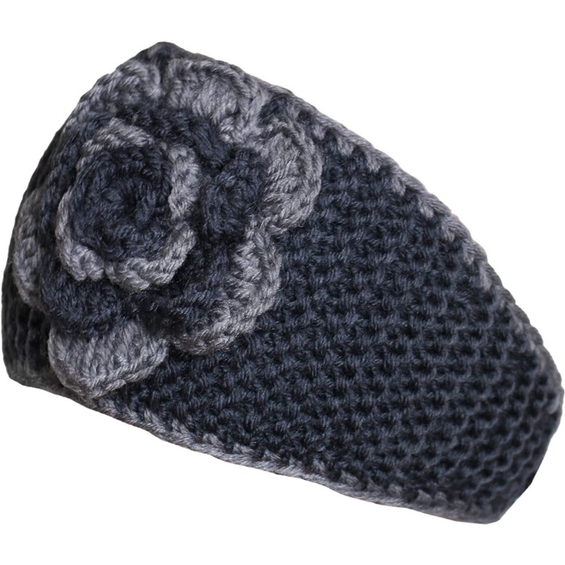 Headbands Winter Two Tone Flower Headband - 2-charcoal - C118LHHCRGH $10.10