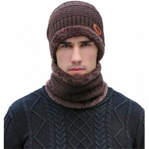 Skullies & Beanies 2-Pieces Winter Beanie Hat Scarf Set Warm Knit Hat Thick Fleece Lined Winter Hat & Scarf for Men Women - C...