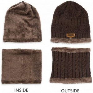 Skullies & Beanies 2-Pieces Winter Beanie Hat Scarf Set Warm Knit Hat Thick Fleece Lined Winter Hat & Scarf for Men Women - C...