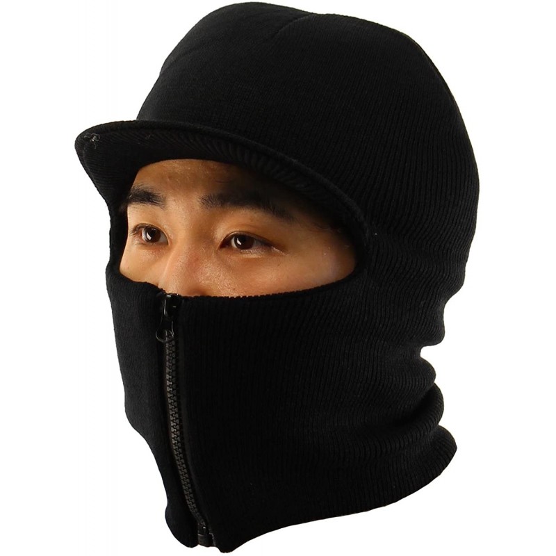 Balaclavas Winter Men's Visor 2ply Knit Zipper Up Zip Face Mask Balaclava Ski Snow Black - CN11HDIT52N $10.51