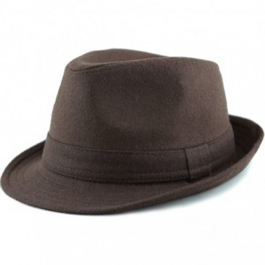 Fedoras Faux Suede Wool Blend Trilby Fedora Hats - Dark Brown Wool Blend - CM187769XM8 $14.00