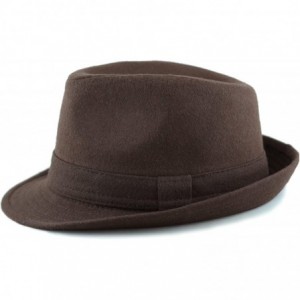 Fedoras Faux Suede Wool Blend Trilby Fedora Hats - Dark Brown Wool Blend - CM187769XM8 $14.00