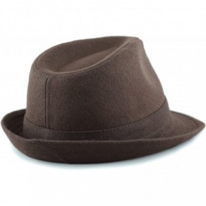 Fedoras Faux Suede Wool Blend Trilby Fedora Hats - Dark Brown Wool Blend - CM187769XM8 $14.00