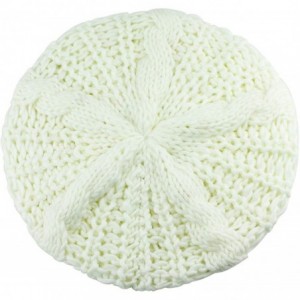 Berets Women's Lady Knitted Beret Braided Baggy Beanie Crochet Hat Ski Cap - White - CH11MIPEMJH $18.16