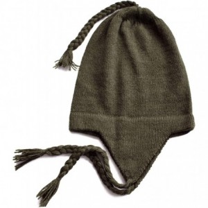 Skullies & Beanies 100% Alpaca Wool Knit Beanie Cap with Ear Flaps- Chullo Hat Women Men- One Size - Green - CN189046XUI $34.04