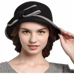 Fedoras Women's Bow Wool Felt Bowler Hat - Black - CL128NIYL07 $40.90