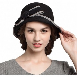 Fedoras Women's Bow Wool Felt Bowler Hat - Black - CL128NIYL07 $40.90