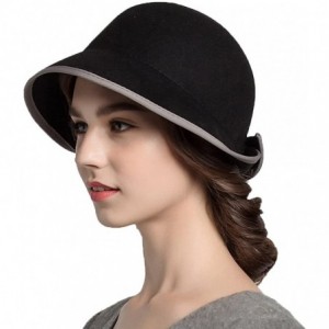 Fedoras Women's Bow Wool Felt Bowler Hat - Black - CL128NIYL07 $62.17
