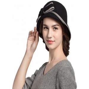 Fedoras Women's Bow Wool Felt Bowler Hat - Black - CL128NIYL07 $40.90