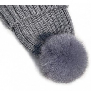 Skullies & Beanies Winter Knit Hat Kids Real Fur Pom Pom Warm Beanie Hat - Grey (Real Fox Fur) - CD18Y2D4GHR $26.07