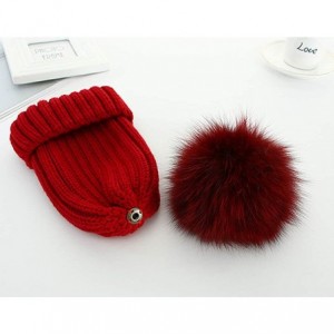 Skullies & Beanies Winter Knit Hat Kids Real Fur Pom Pom Warm Beanie Hat - Grey (Real Fox Fur) - CD18Y2D4GHR $26.07