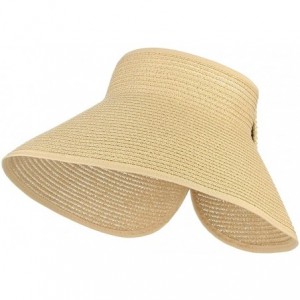 Sun Hats Women Foldable Wide Brim Straw Sun Visor Outdoor UV Proof Roll-up Open Top Hat - Khaki - CV18EISG439 $20.80