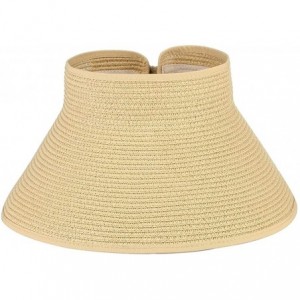 Sun Hats Women Foldable Wide Brim Straw Sun Visor Outdoor UV Proof Roll-up Open Top Hat - Khaki - CV18EISG439 $7.48