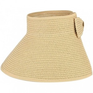 Sun Hats Women Foldable Wide Brim Straw Sun Visor Outdoor UV Proof Roll-up Open Top Hat - Khaki - CV18EISG439 $7.48