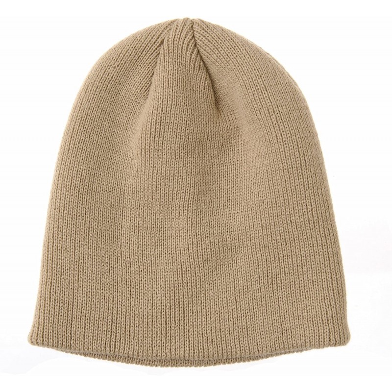 Skullies & Beanies Knitted Beanie Hat Basic Plain Solid Watch Cap KR5844 - Beige - C4187E2N0N4 $15.73