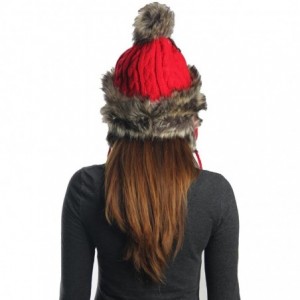 Skullies & Beanies Earflap Furry Cable Knit Trooper Trapper PomPom Ski Snow Hat - Red - CB11QPCSOVB $12.21