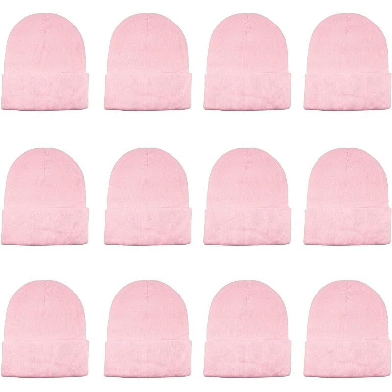 Skullies & Beanies Unisex Beanie Cap Knitted Warm Solid Color and Multi-Color Multi-Packs - 12 Pack - Light Pink - C018IQ03US...